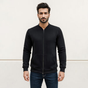 Stylish wine red men’s full zip hoodie High-quality 300 GSM fleece fabric Bomber-style ribbed collar with full zipper Ribbed cuffs and hem for a secure fit Ideal for bulk wholesale and retail orders