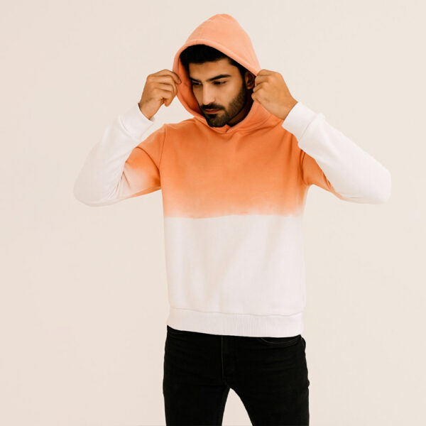 Men’s Cotton Tie & Dye Hoodie in White & Peach Ombre