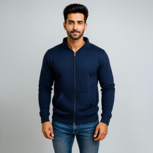 Navy blue Men’s Plain Zipper Hoodies Wholesale USA