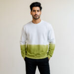 men’s cotton tie dye sweatshirt in White & Olive Green Ombre USA