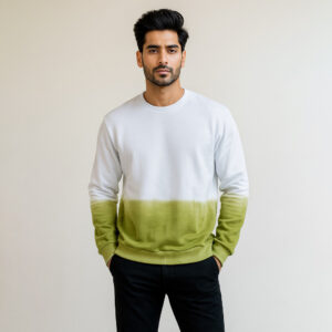 men’s cotton tie dye sweatshirt in White & Olive Green Ombre USA