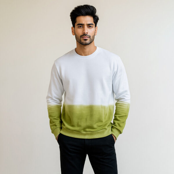 men’s cotton tie dye sweatshirt in White & Olive Green Ombre USA
