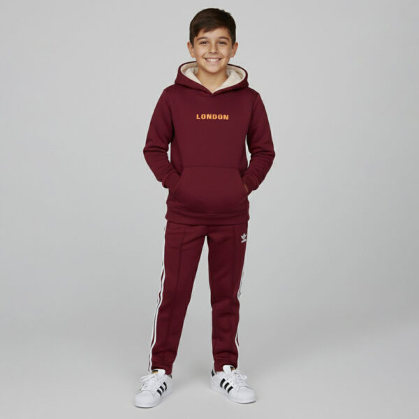 Boys Mehroon Fleece Tracksuit Set – 2-Piece Hoodie & Jogger
