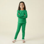 Girls Green Poly Cotton Wholesale Loungewear Set