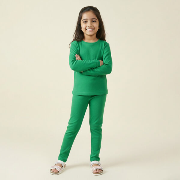 Girls Green Poly Cotton Wholesale Loungewear Set