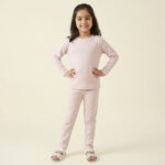 Girls baby pink poly cotton wholesale loungewear set