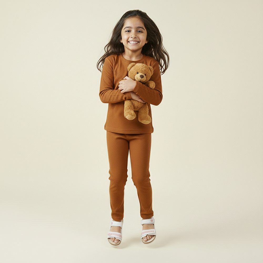 Girls Brown Poly Cotton Wholesale Loungewear Set USA