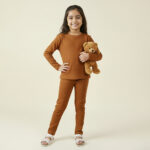 Girls Brown Poly Cotton Wholesale Loungewear Set
