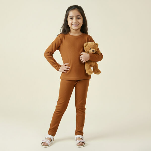 Girls Brown Poly Cotton Wholesale Loungewear Set