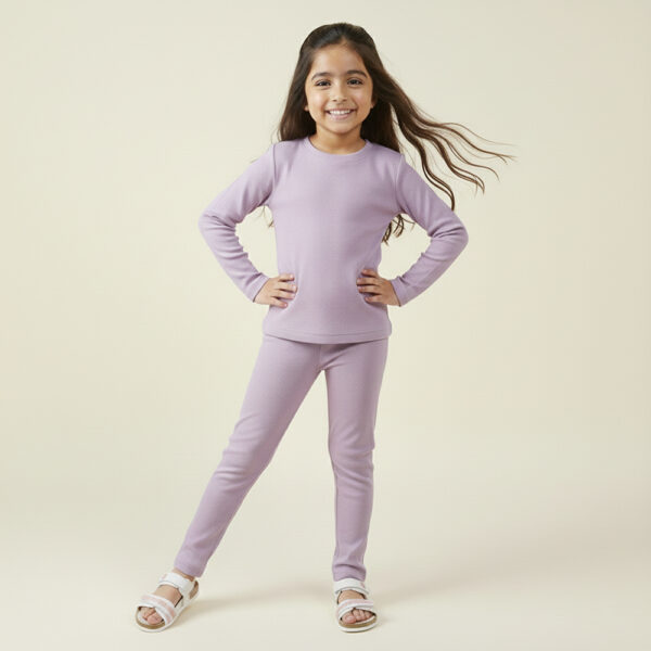 Girls lilac poly cotton wholesale loungewear set