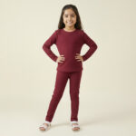 Girls Mehroon Poly Cotton Wholesale Loungewear Set