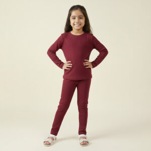 Girls Mehroon Poly Cotton Wholesale Loungewear Set