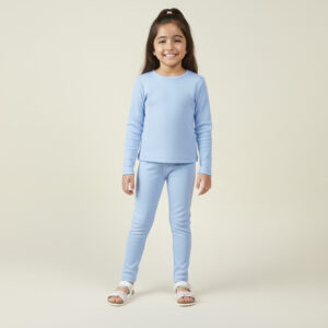 Girls sky blue poly cotton wholesale loungewear set