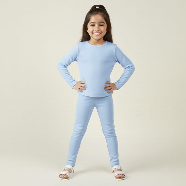 Girls sky blue poly cotton wholesale loungewear set