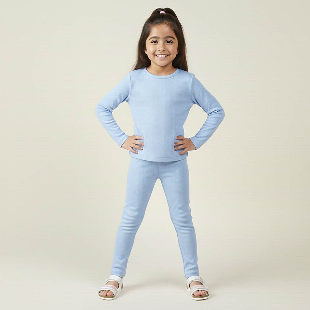 Girls Sky Blue Poly Cotton Wholesale Loungewear Set USA