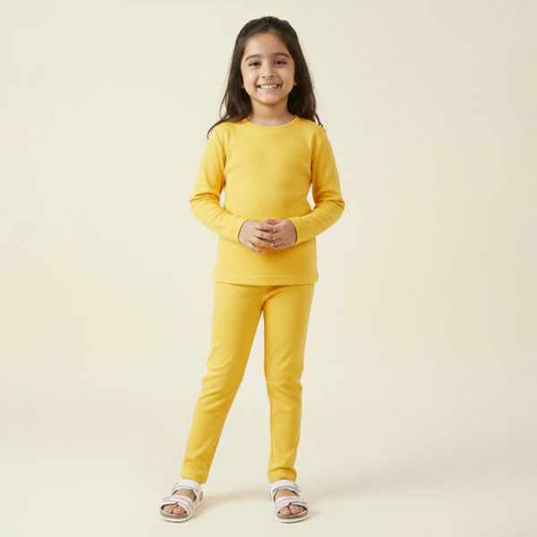 Girls Yellow Poly Cotton Poly Cotton Wholesale Loungewear Set