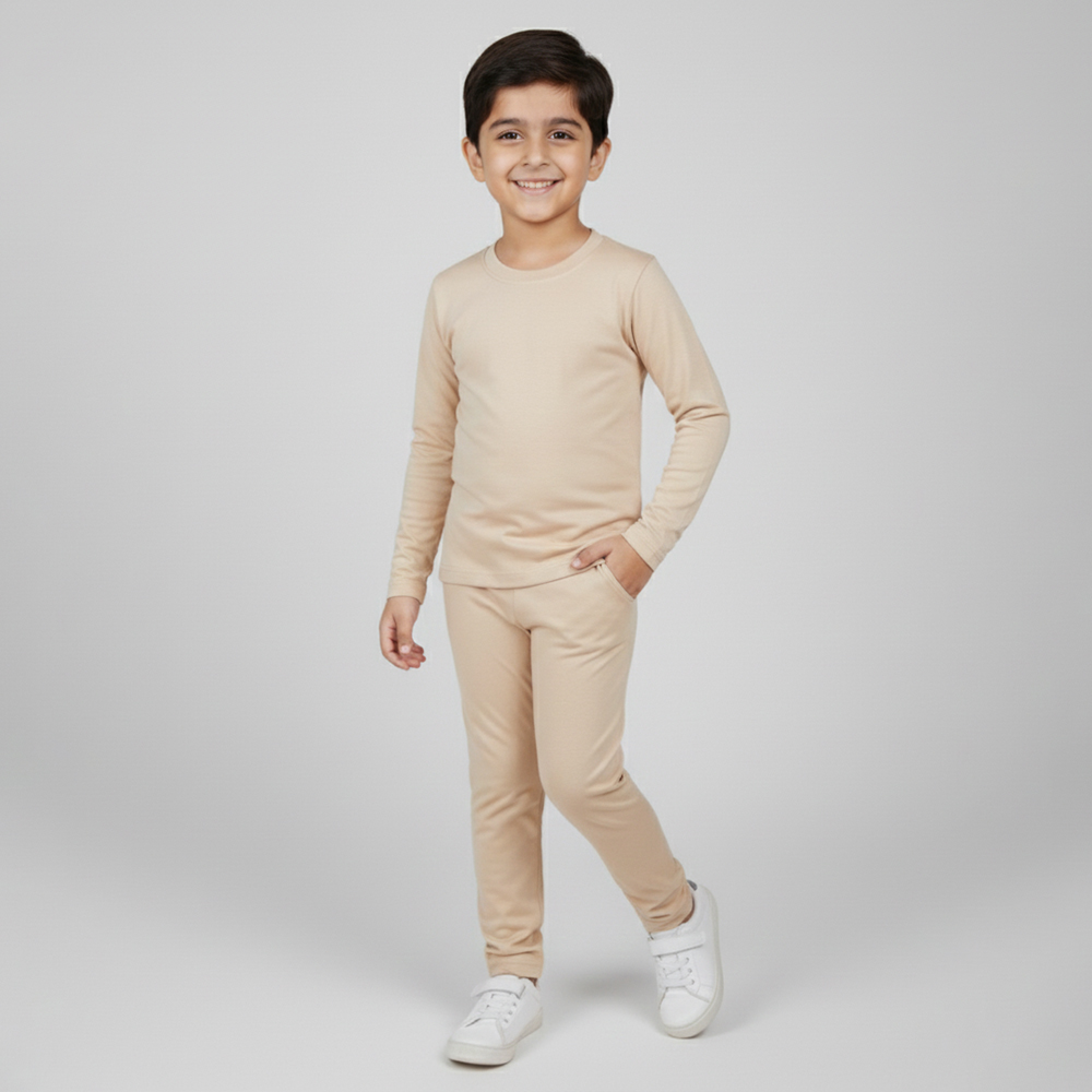 Boys Beige 2-Piece Poly Cotton Loungewear Set Wholesale