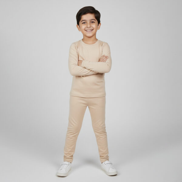 Boys Beige 2-Piece Poly Cotton Loungewear Set Wholesale